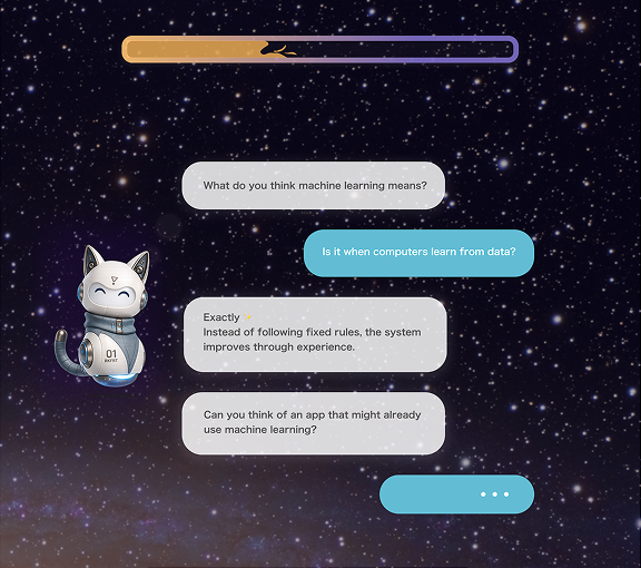 Conversational lesson interface with the AI mascot